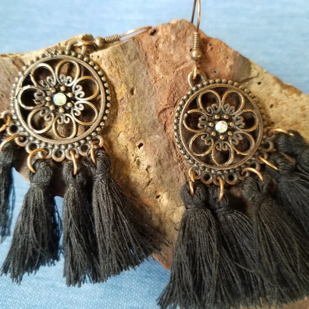 Tassel Earrings:  Black - NWOT - Picture 2 of 4
